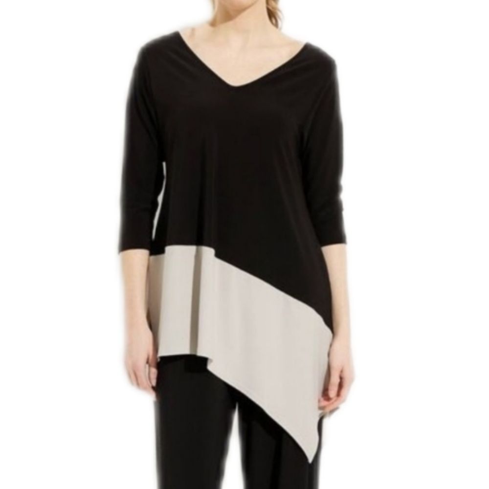 Sympli Colorblock‎ Asymmetrical Tunic Top Women's 12 Lagenlook Minimalist Modern